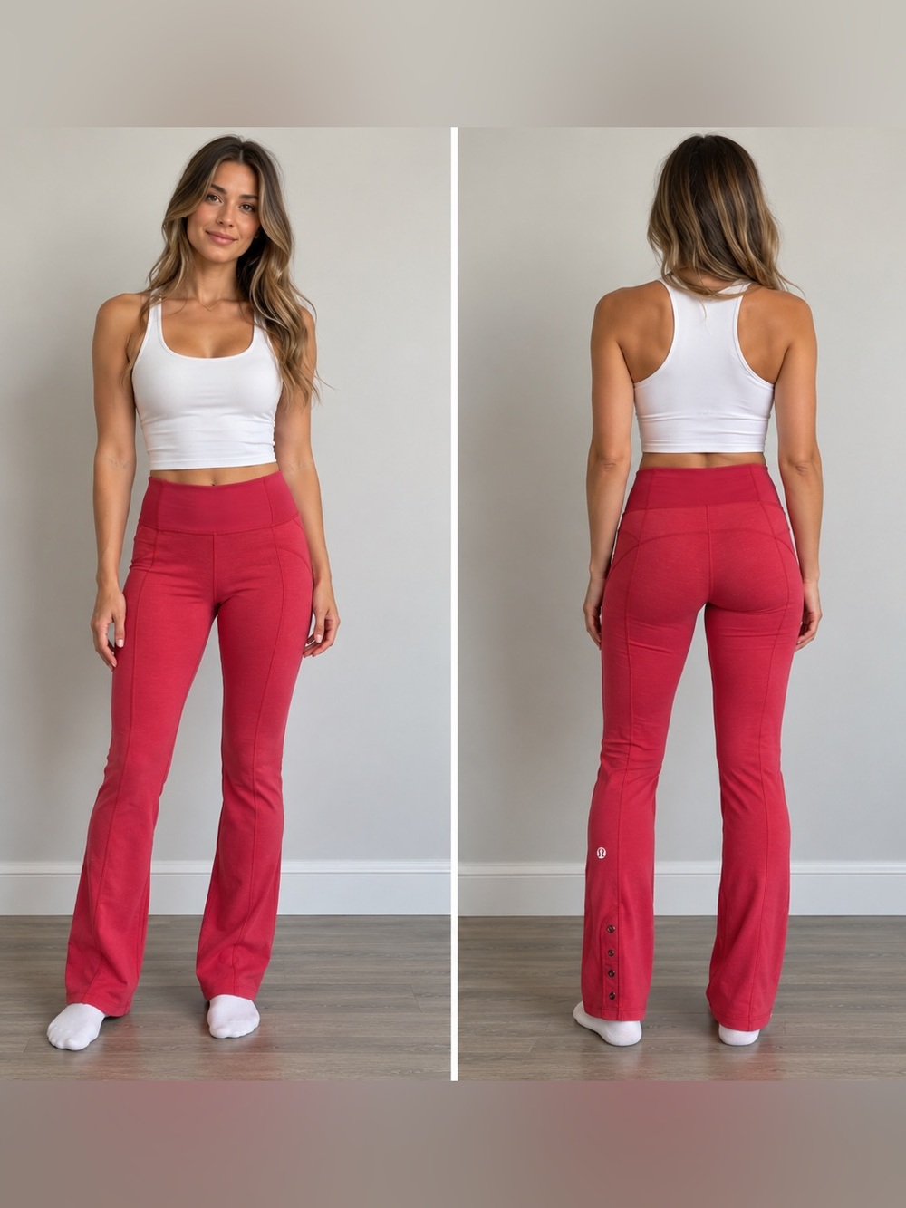 lululemon Athletica Pink Flare Leggings Pants w/ Snap Hem Size 6